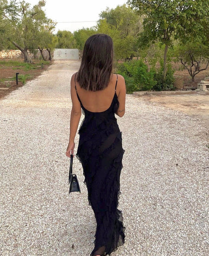 Chiffon Ruffle Slip Maxi Dress