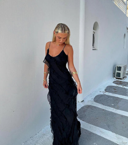 Chiffon Ruffle Slip Maxi Dress