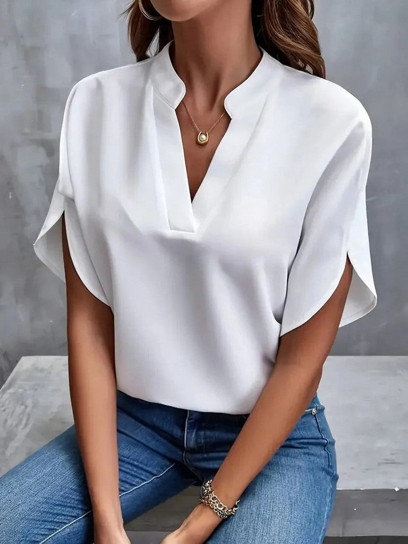 Tulip Sleeve Notch Neck Blouse