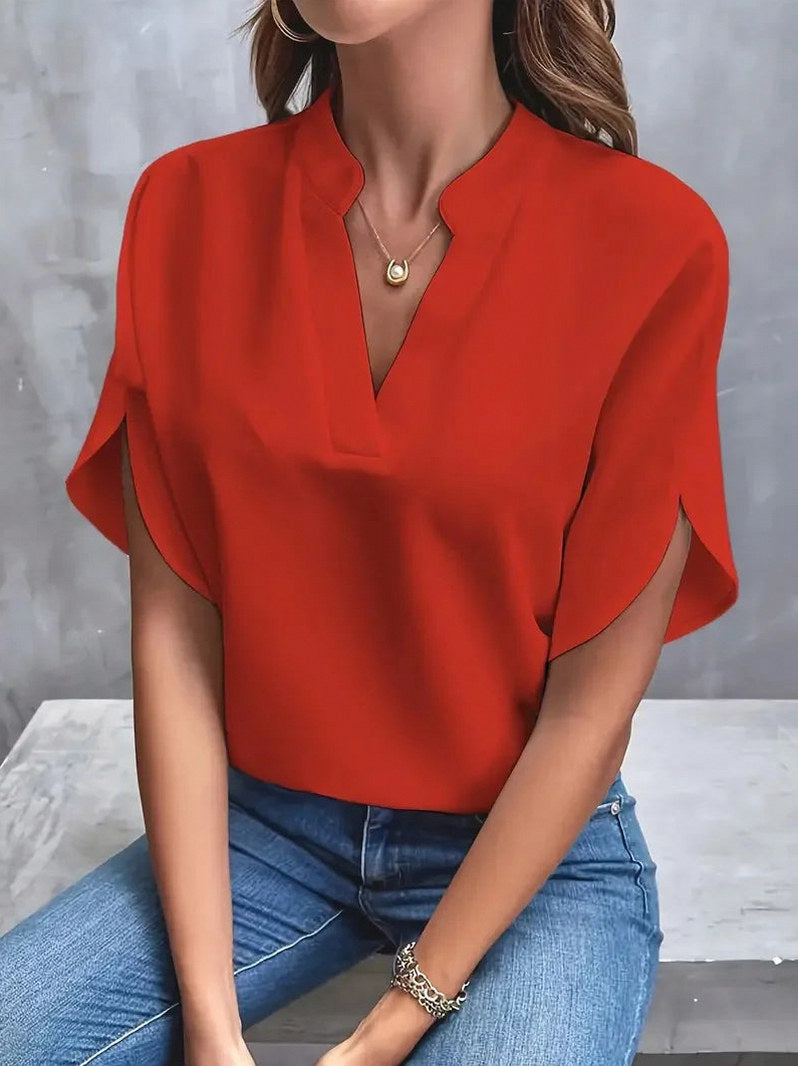 Tulip Sleeve Notch Neck Blouse