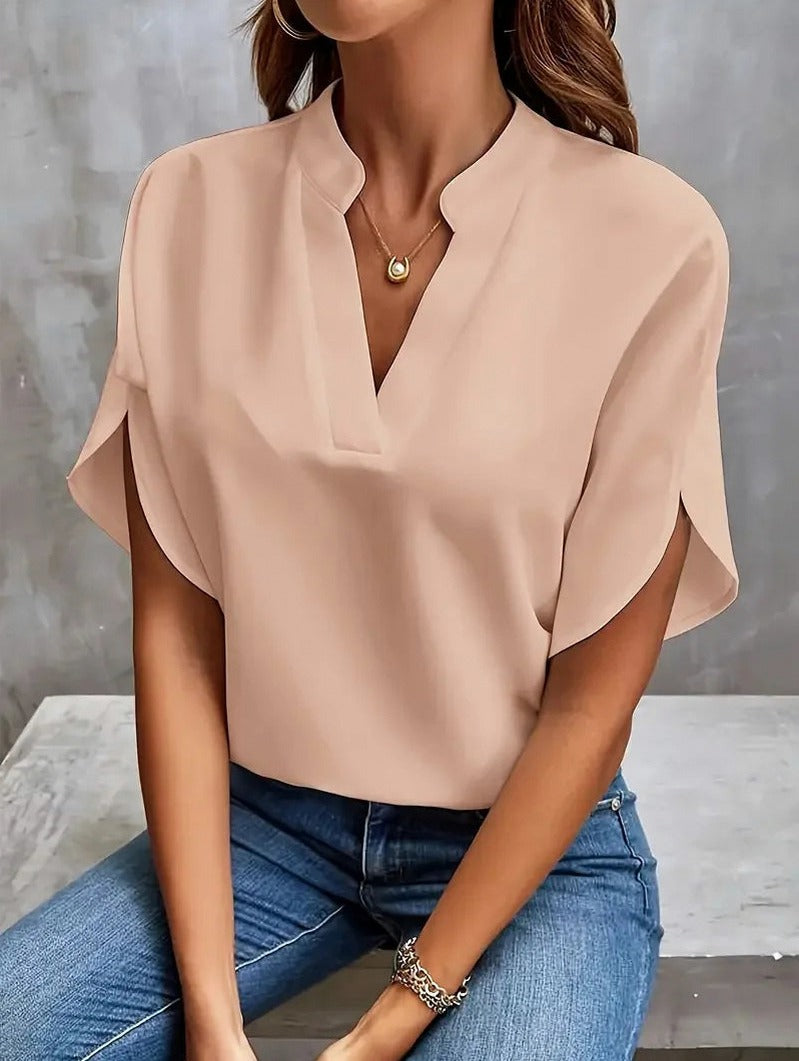 Tulip Sleeve Notch Neck Blouse