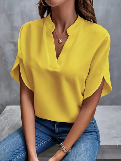 Tulip Sleeve Notch Neck Blouse