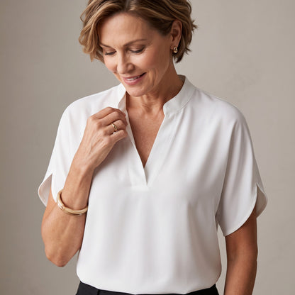 Tulip Sleeve Notch Neck Blouse