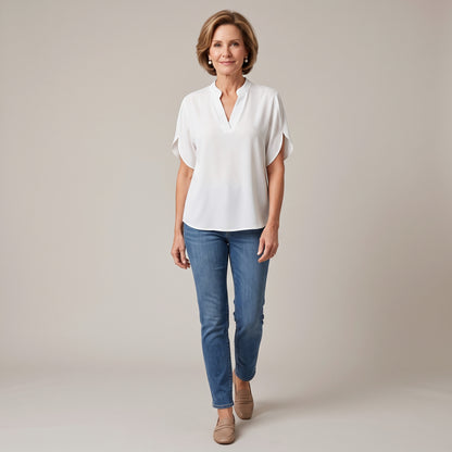 Tulip Sleeve Notch Neck Blouse