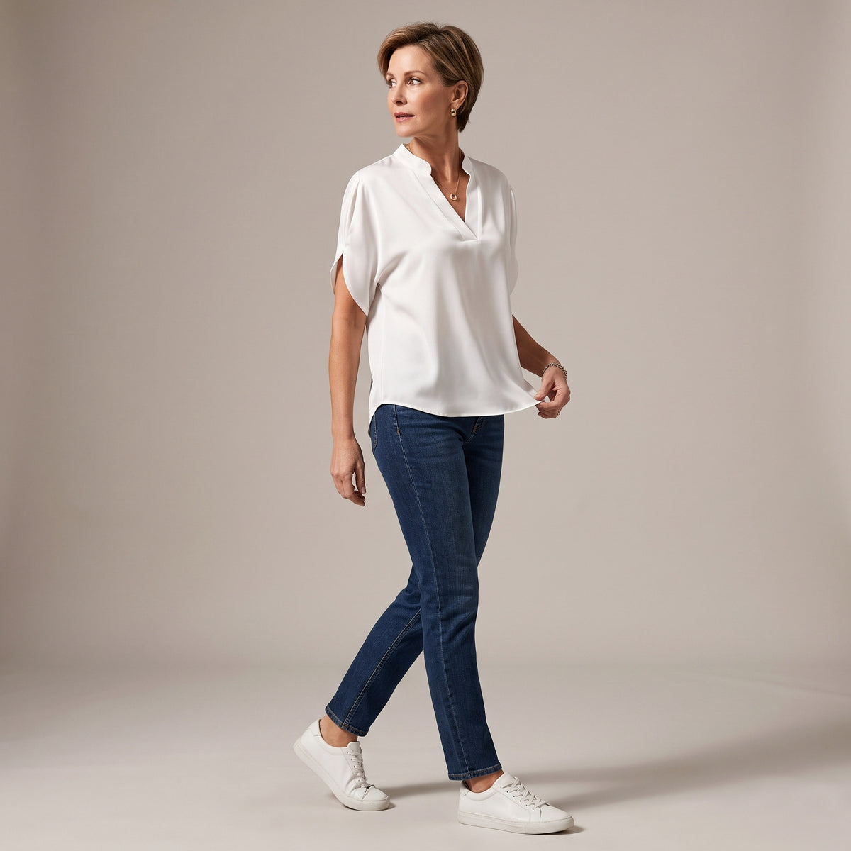 Tulip Sleeve Notch Neck Blouse