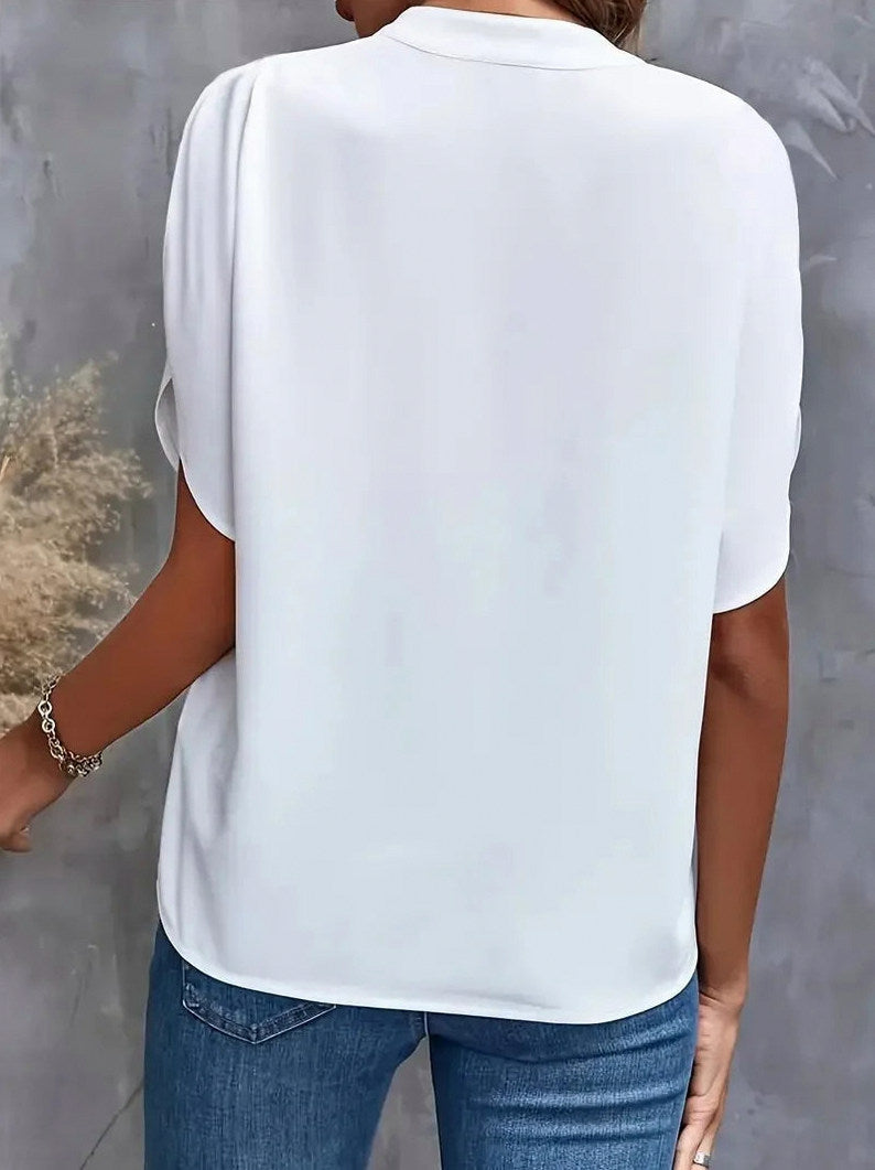 Tulip Sleeve Notch Neck Blouse