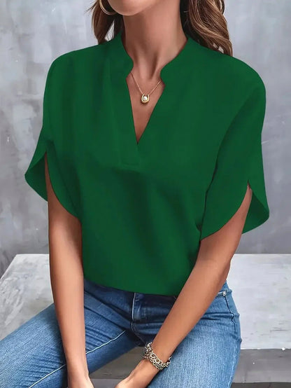 Tulip Sleeve Notch Neck Blouse