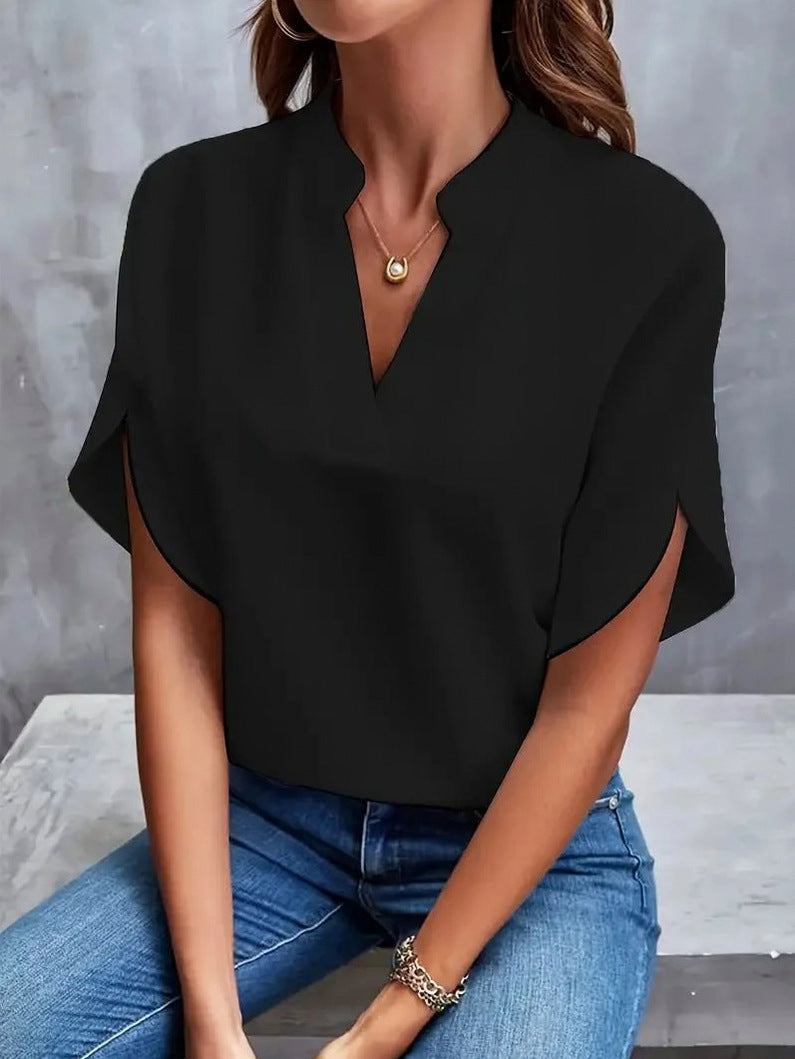 Tulip Sleeve Notch Neck Blouse