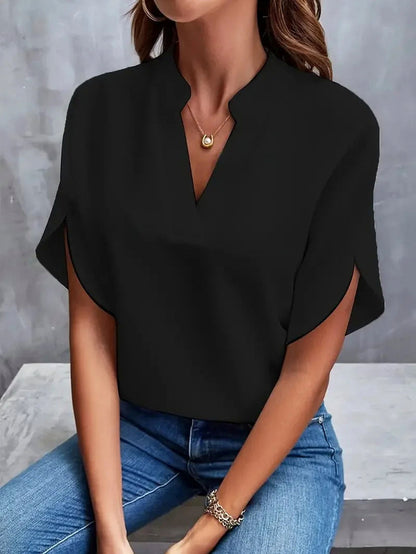 Tulip Sleeve Notch Neck Blouse