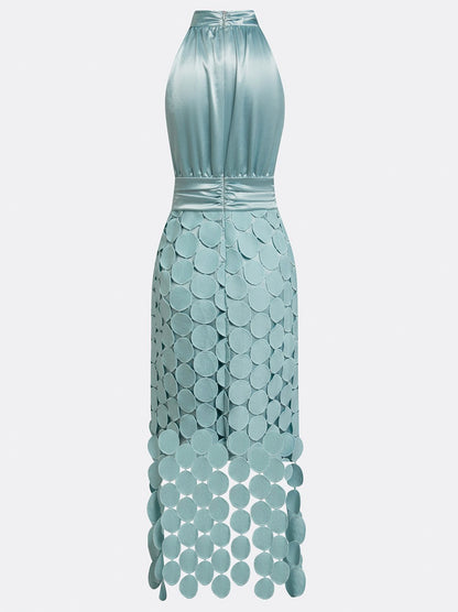 Circle Appliqué Halter Midi Dress