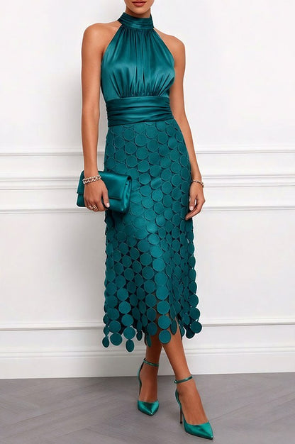 Circle Appliqué Halter Midi Dress