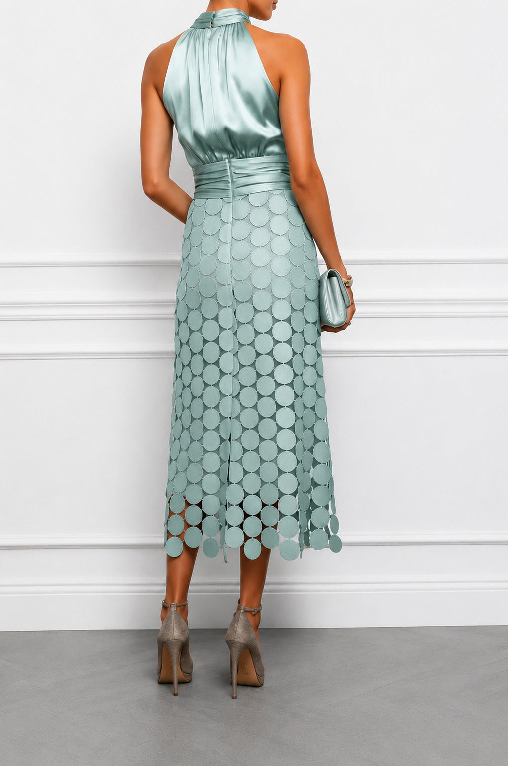 Circle Appliqué Halter Midi Dress