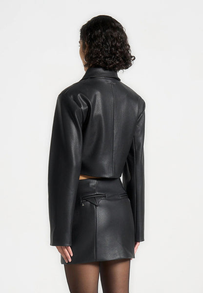 Collared Faux Leather Cropped Jacket