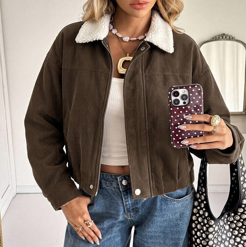 Corduroy Sherpa Collar Zip Jacket
