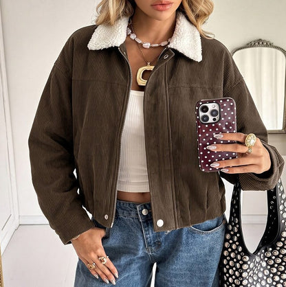 Corduroy Sherpa Collar Zip Jacket