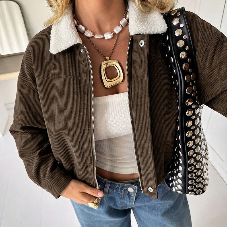 Corduroy Sherpa Collar Zip Jacket