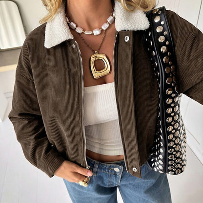 Corduroy Sherpa Collar Zip Jacket