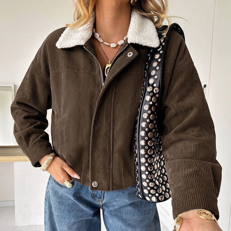 Corduroy Sherpa Collar Zip Jacket
