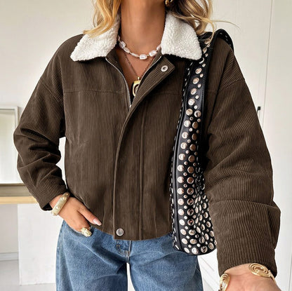 Corduroy Sherpa Collar Zip Jacket