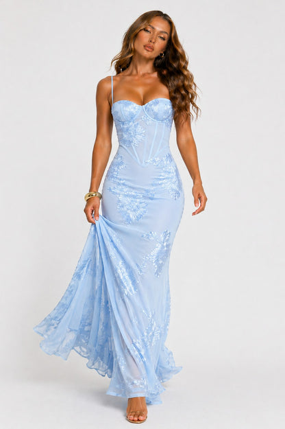 Corset Sweetheart Applique Maxi Dress