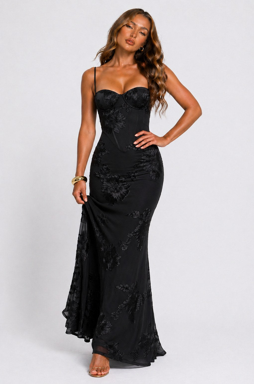 Corset Sweetheart Applique Maxi Dress