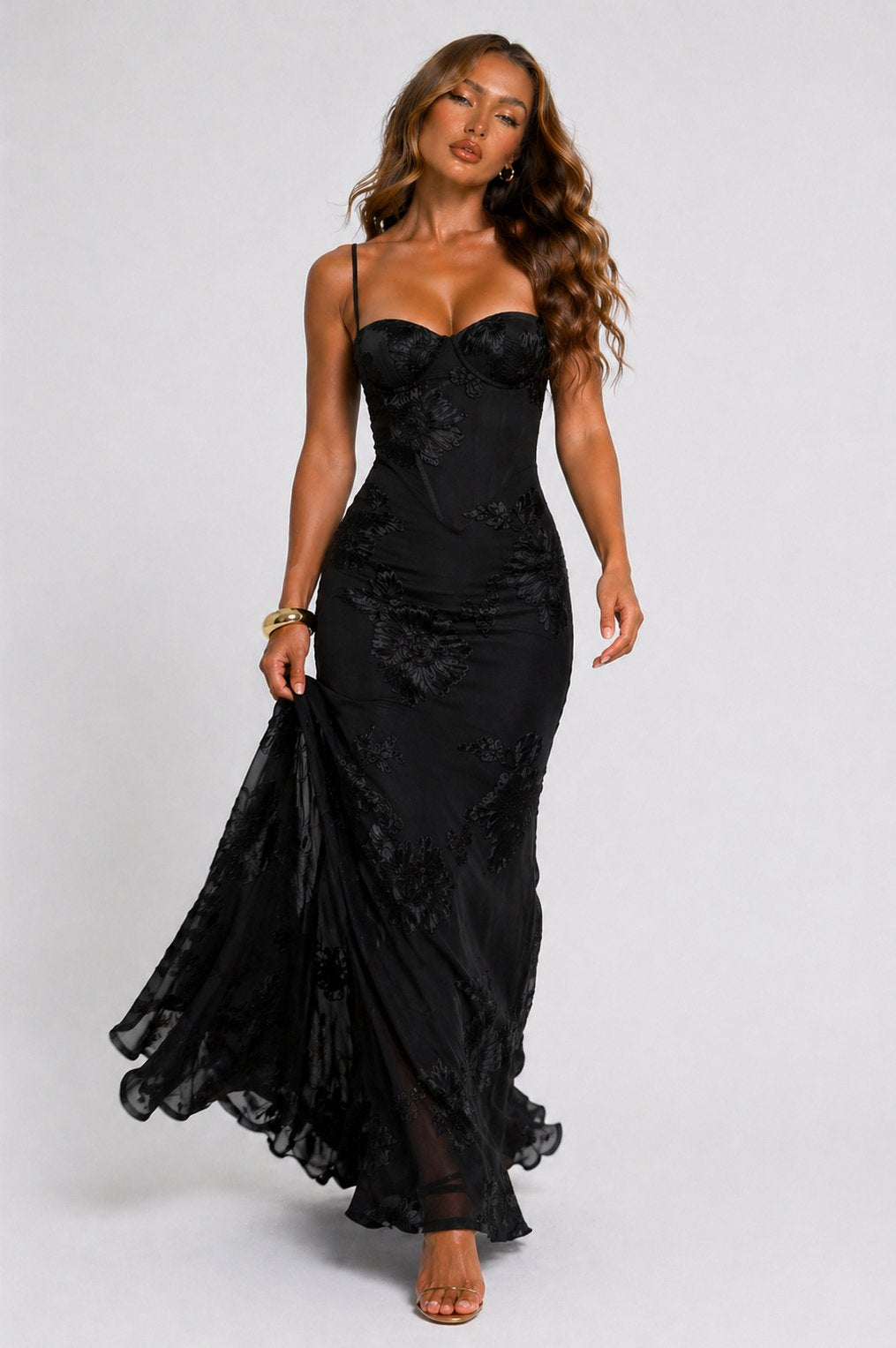 Corset Sweetheart Applique Maxi Dress