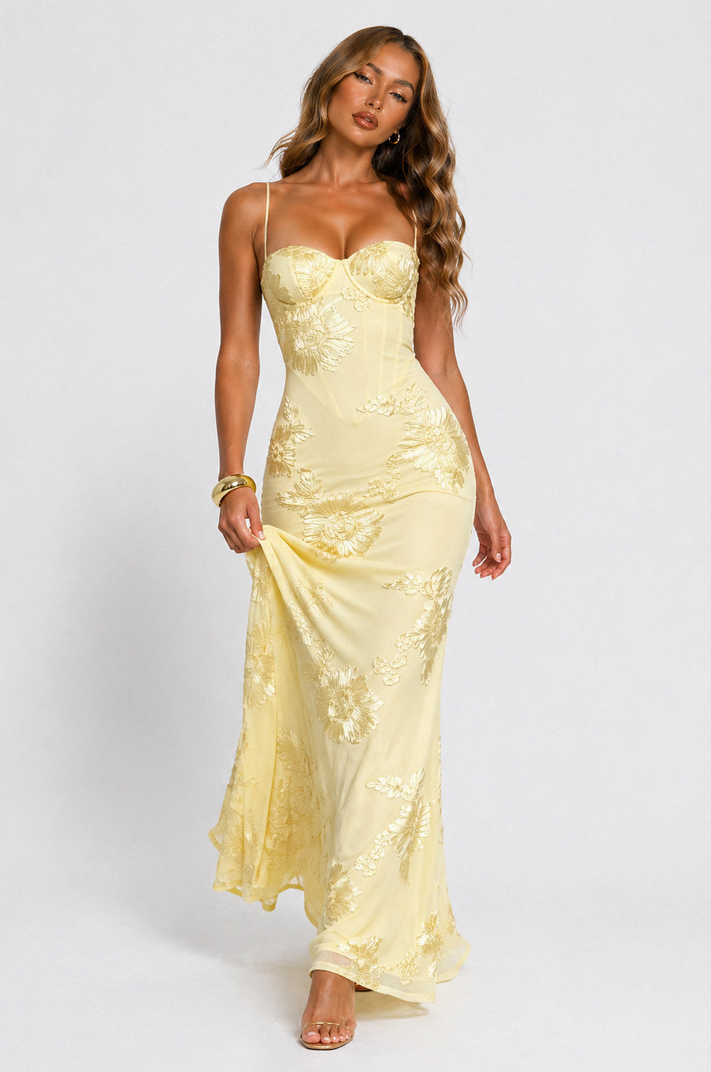 Corset Sweetheart Applique Maxi Dress