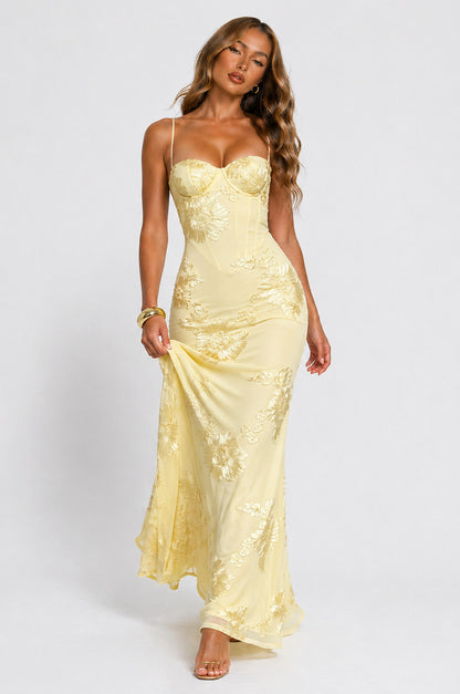 Corset Sweetheart Applique Maxi Dress