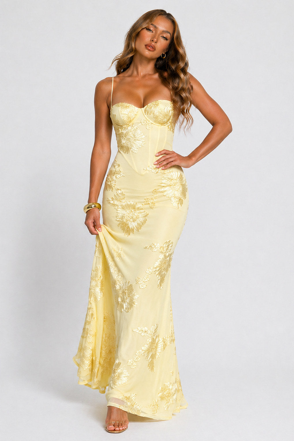 Corset Sweetheart Applique Maxi Dress