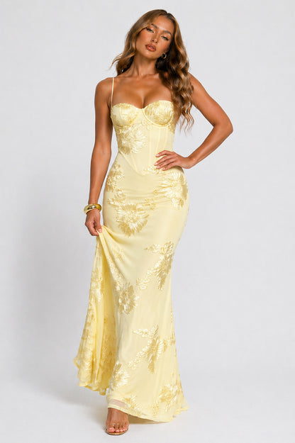 Corset Sweetheart Applique Maxi Dress