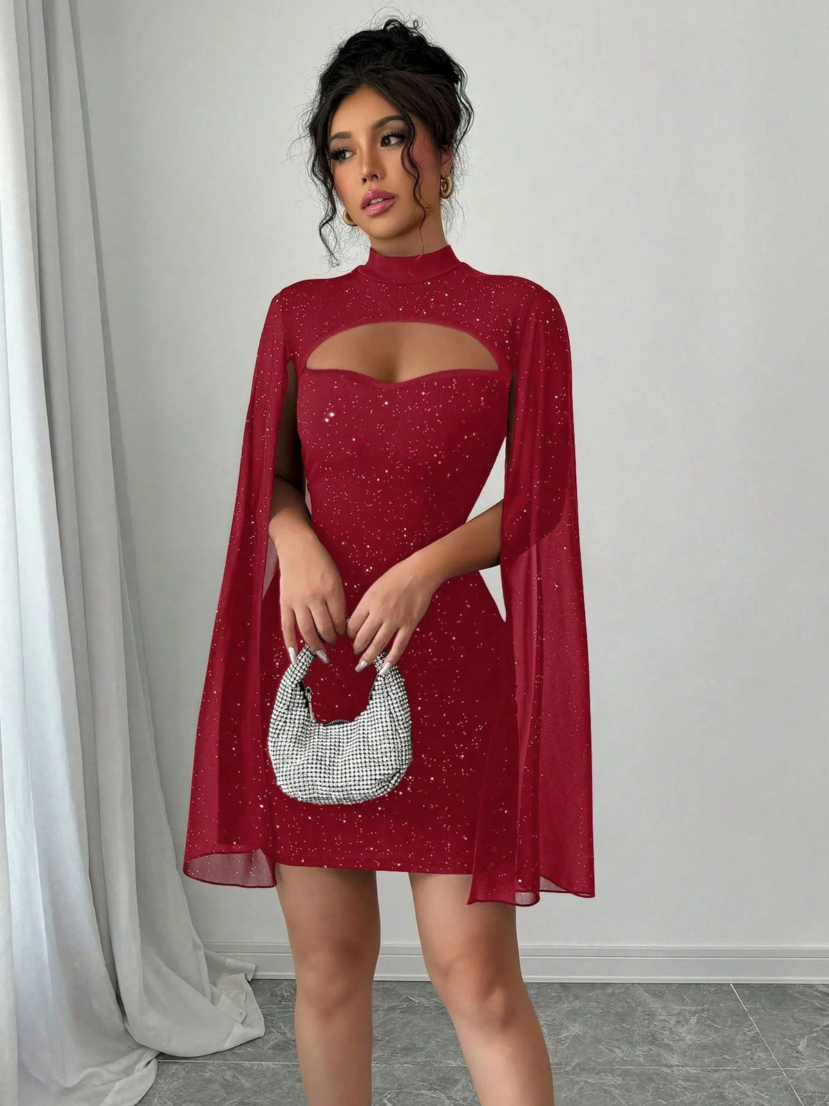 Cutout Cape Sleeve Mini Dress