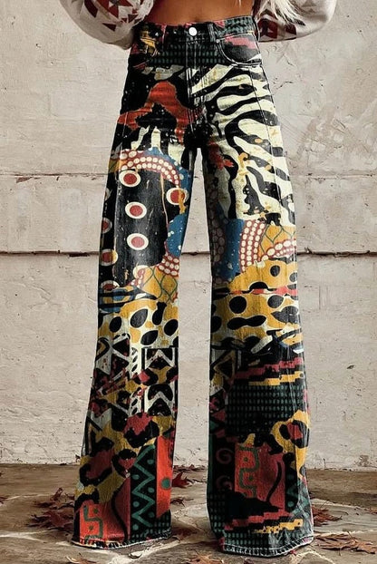 Daisy Print Wide Leg Denim Jeans