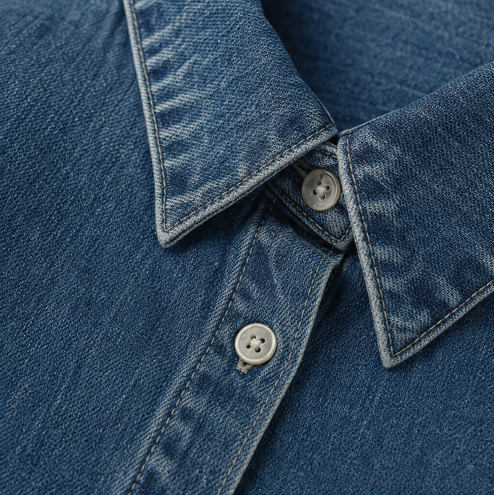 Denim Long Sleeve Collared Maxi Shirt Dress