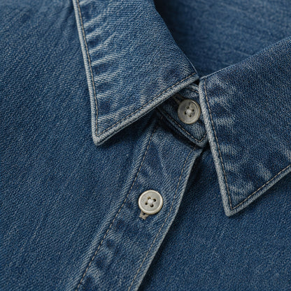 Denim Long Sleeve Collared Maxi Shirt Dress