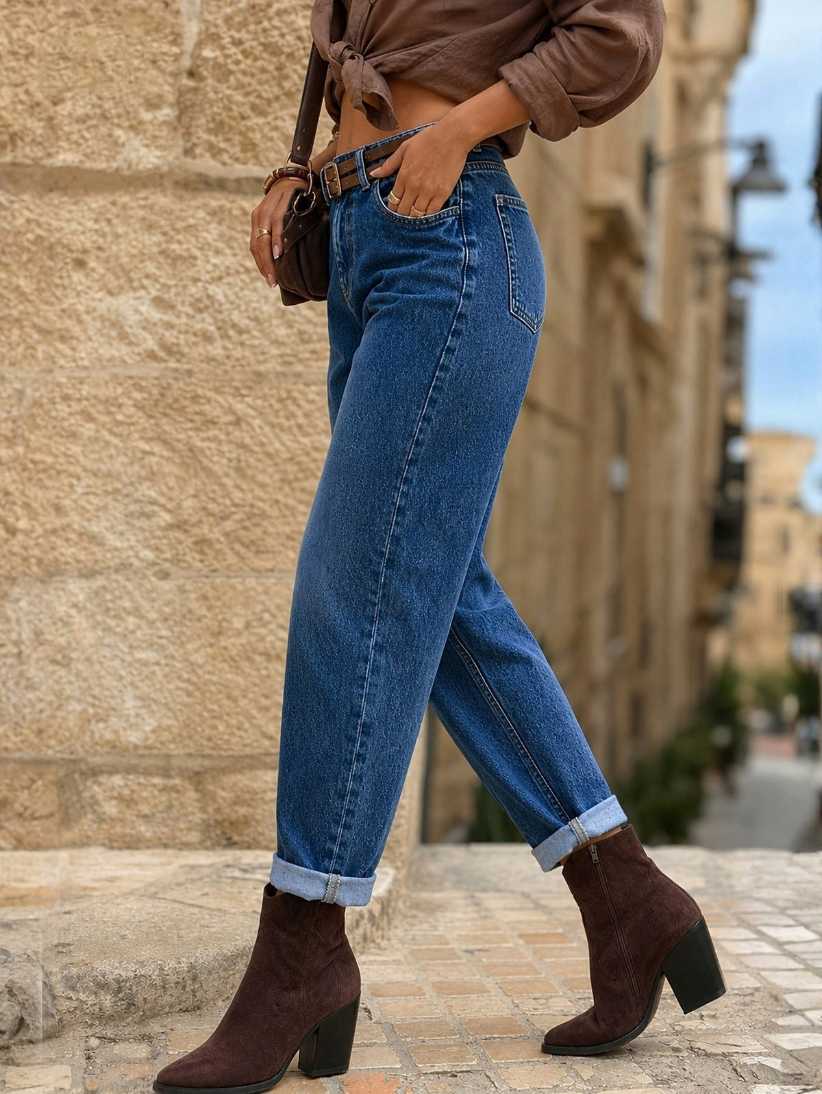 Denim Cuffed Straight Leg Jeans