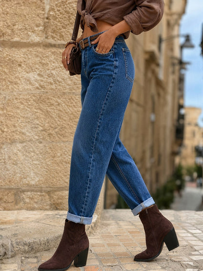 Denim Cuffed Straight Leg Jeans