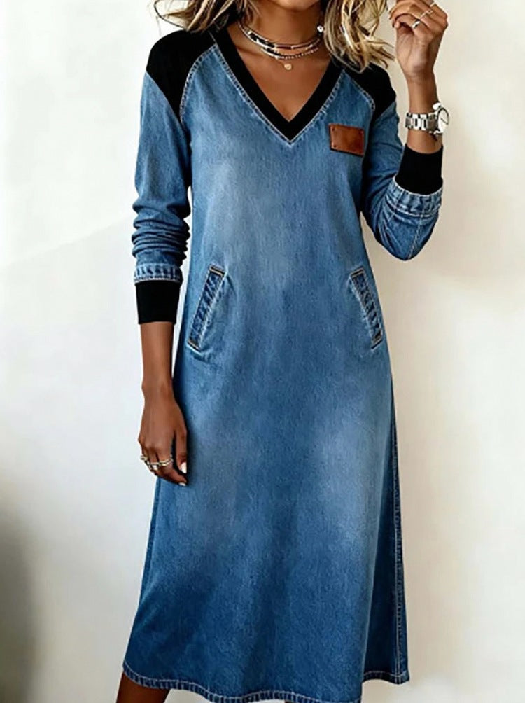 Denim Long Sleeve Maxi Dress
