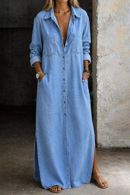 Denim Long Sleeve Shirt Dress
