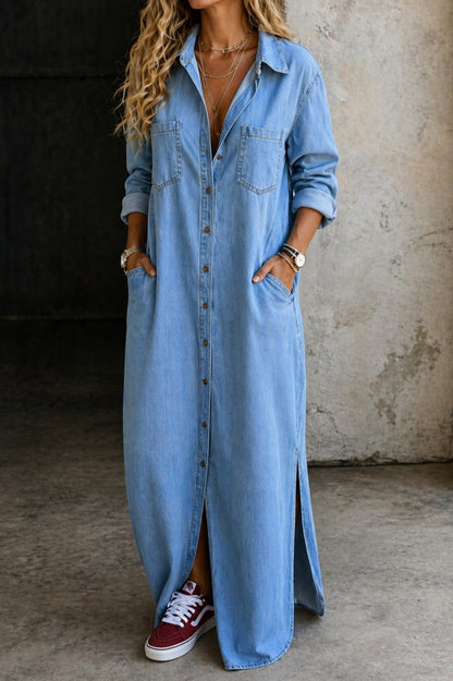 Denim Long Sleeve Shirt Dress