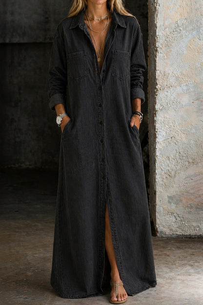 Denim Long Sleeve Shirt Dress