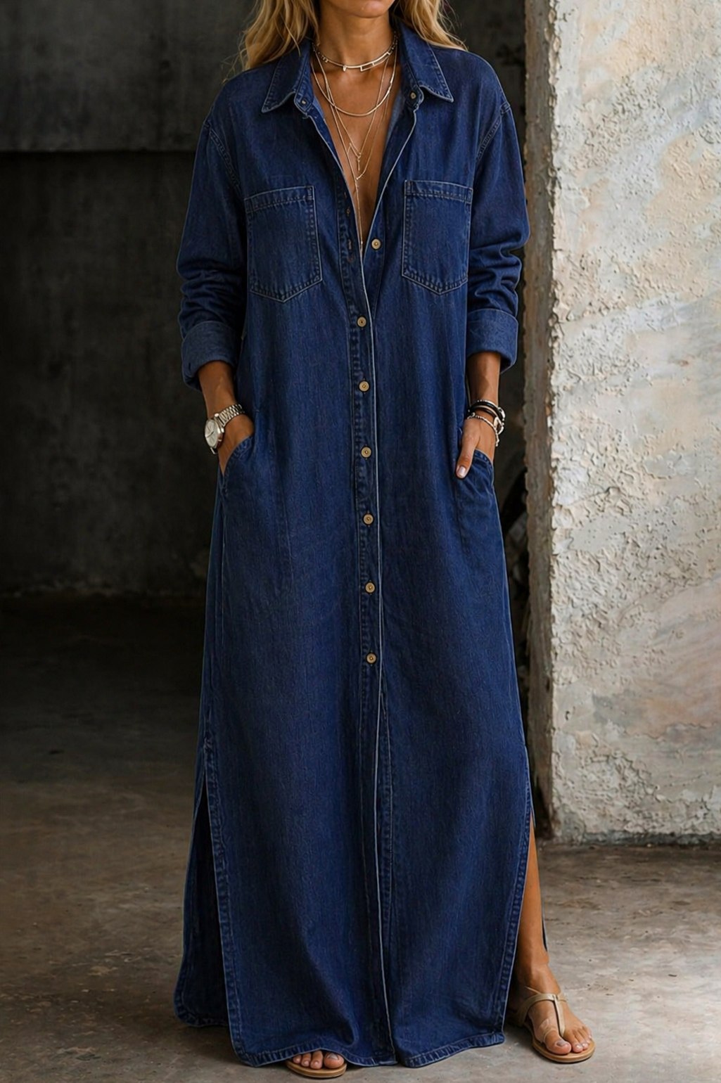 Denim Long Sleeve Shirt Dress