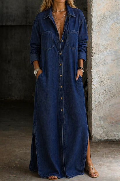Denim Long Sleeve Shirt Dress