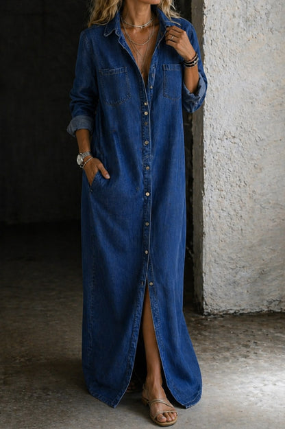Denim Long Sleeve Shirt Dress