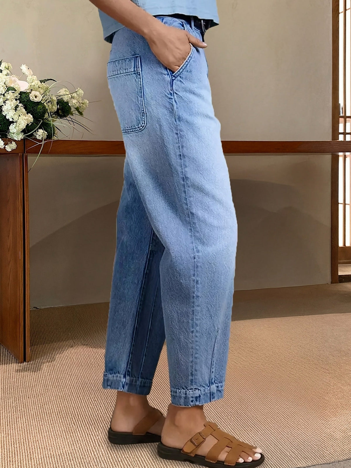 Denim Seamed Slit Hem Jeans