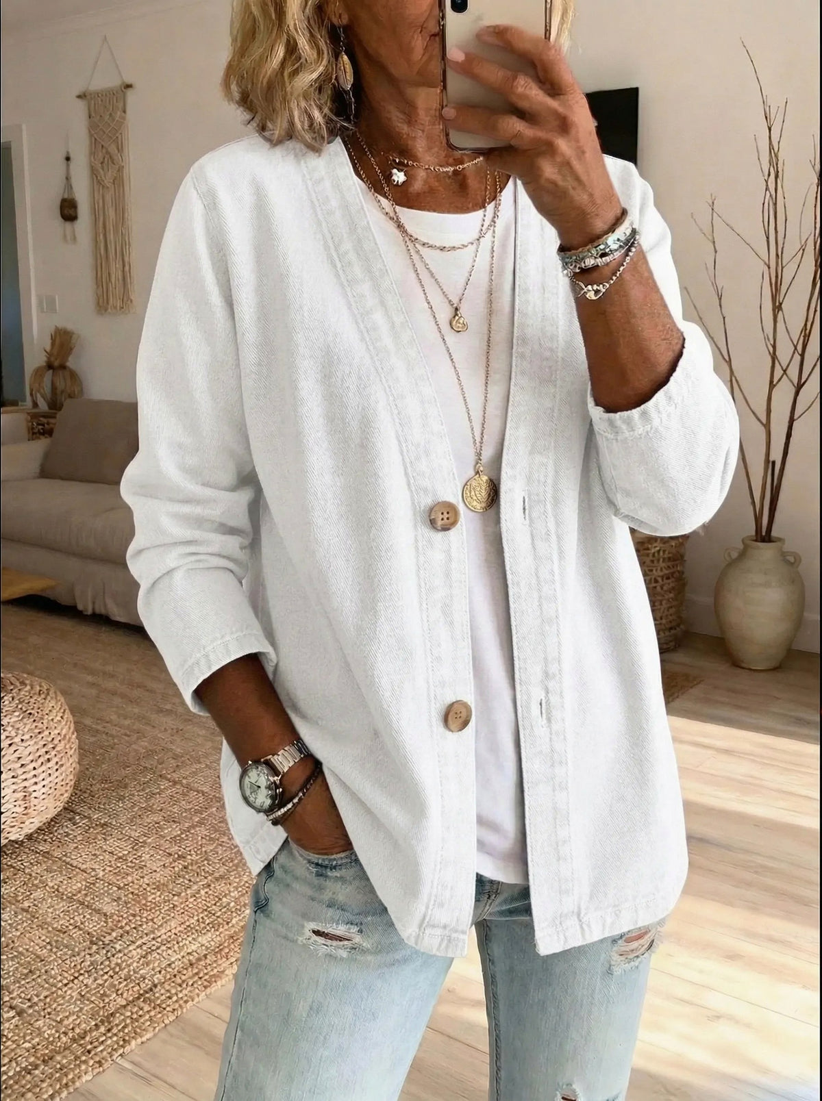 Denim V Neck Cardigan Jacket