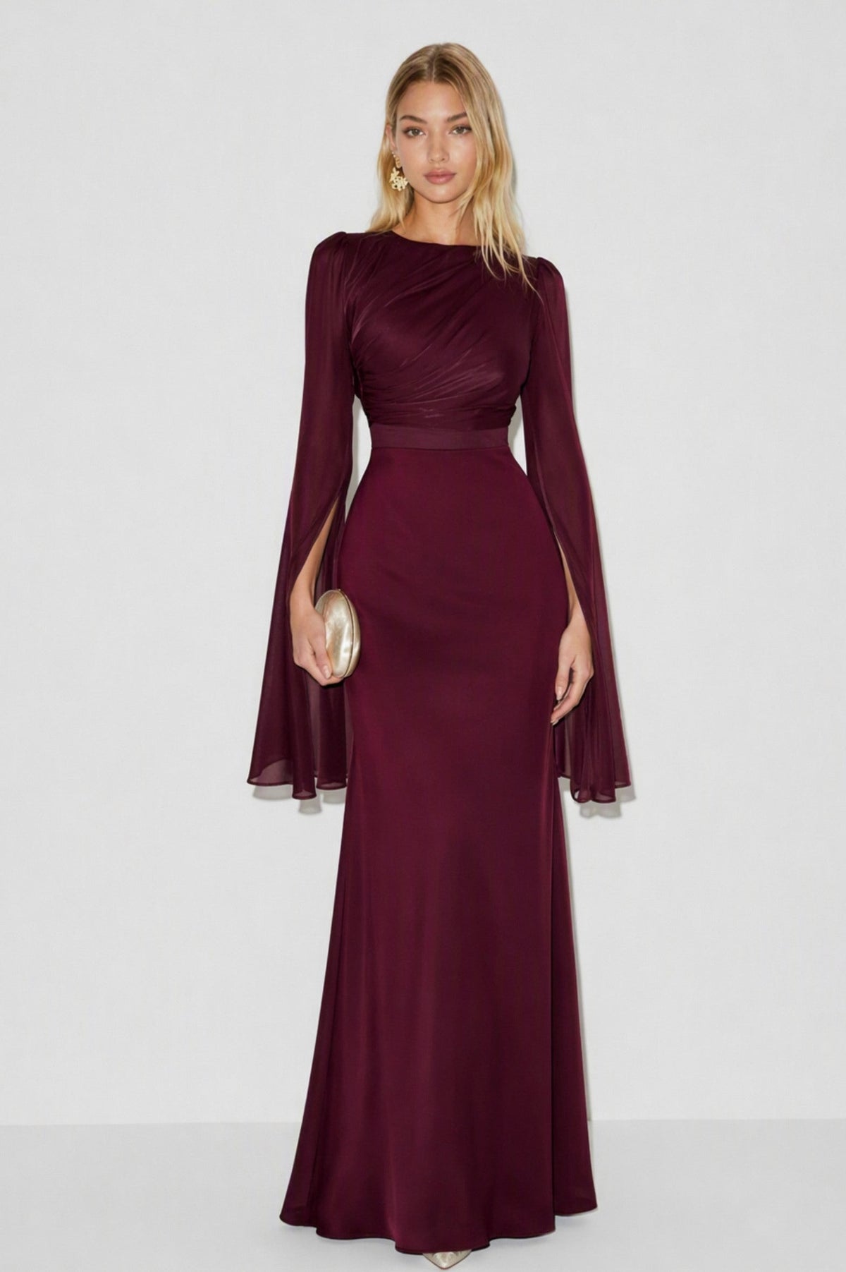 Draped Cape Sleeve Maxi Dress