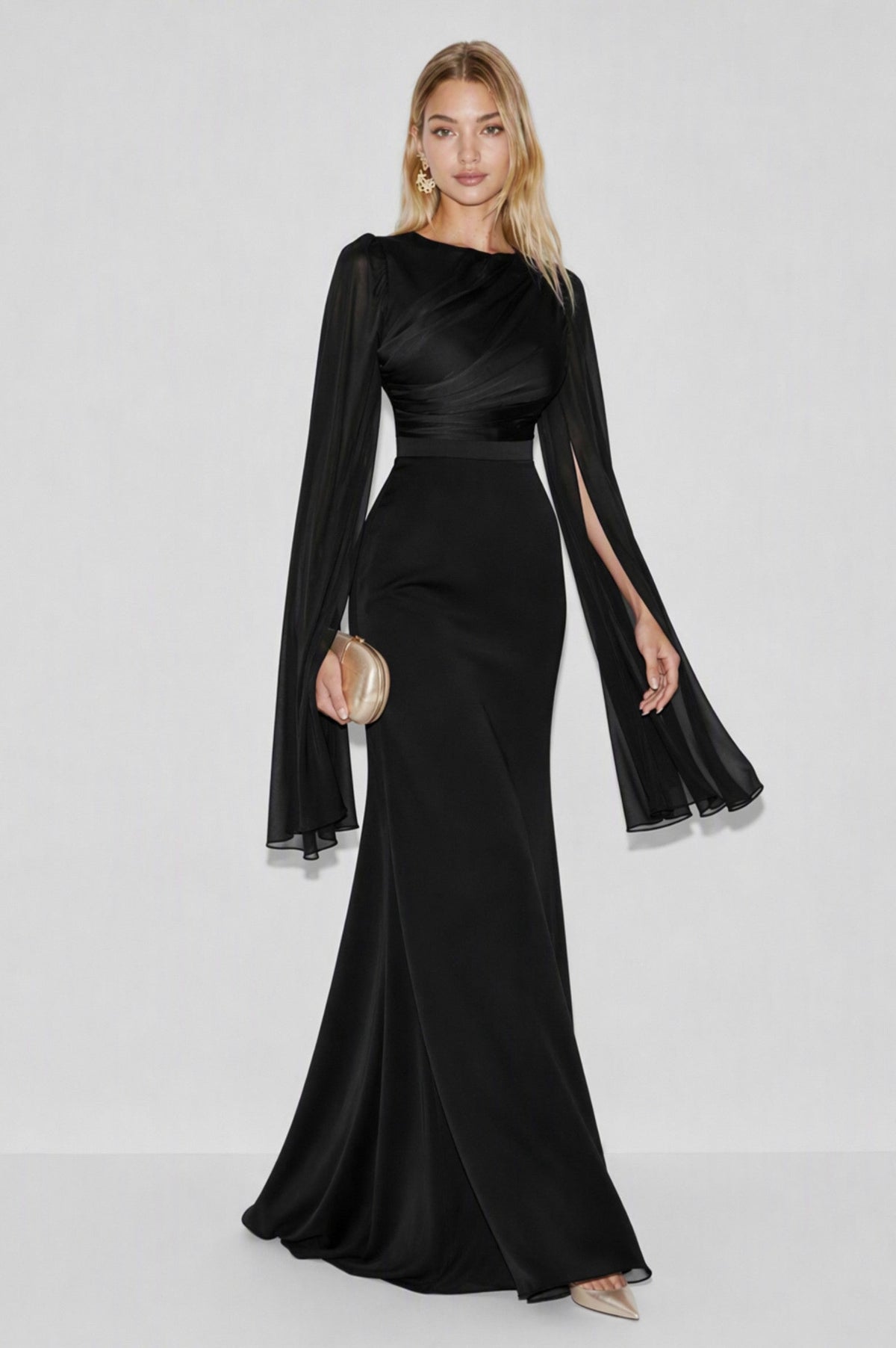 Draped Cape Sleeve Maxi Dress