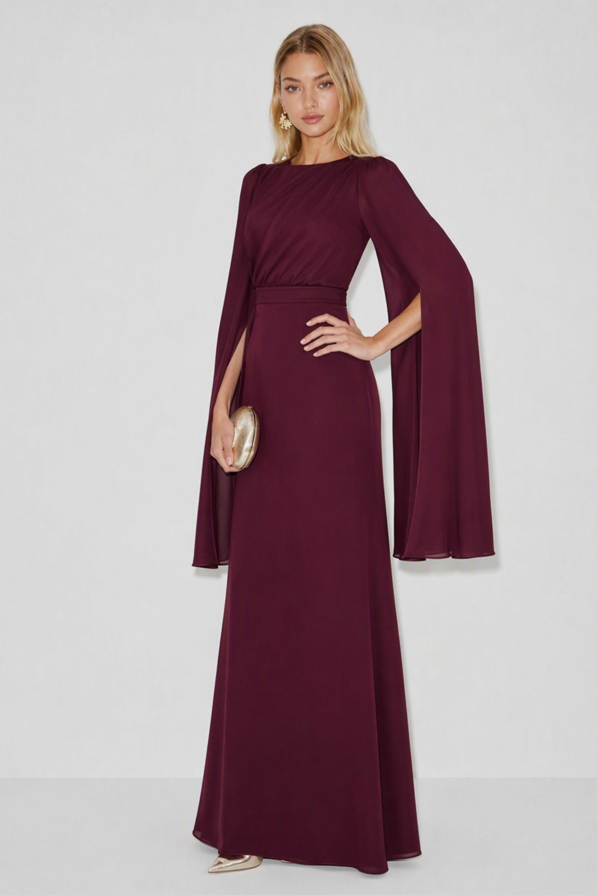 Draped Cape Sleeve Maxi Dress