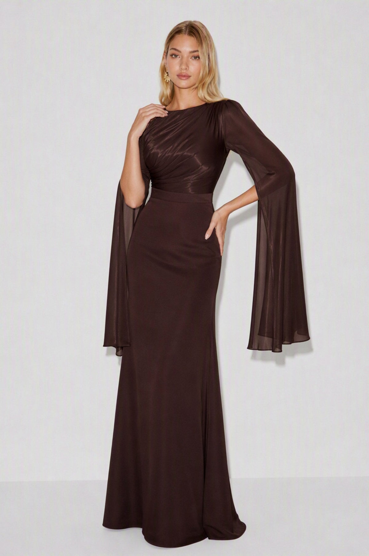 Draped Cape Sleeve Maxi Dress
