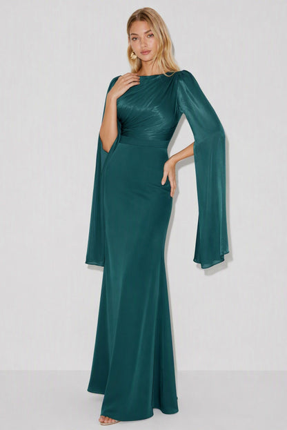 Draped Cape Sleeve Maxi Dress